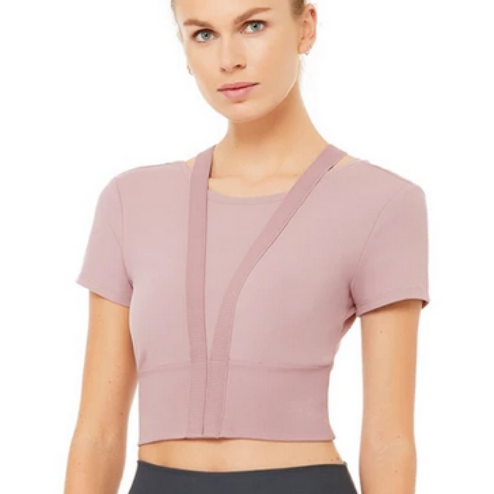 Alo Yoga Revolve Crop Tee Mauve Top w/ Straps